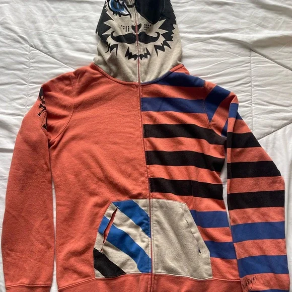 🛹 Volcom Mustache Facezip Hoodie - Size L - Skate Snowboard Y2K 🏂 - Picture 4 of 8